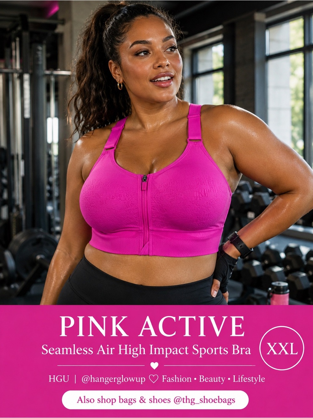 PINK Active Seamless Air High Impact Sports Bra Fuchsia XXL NWT Zip Front